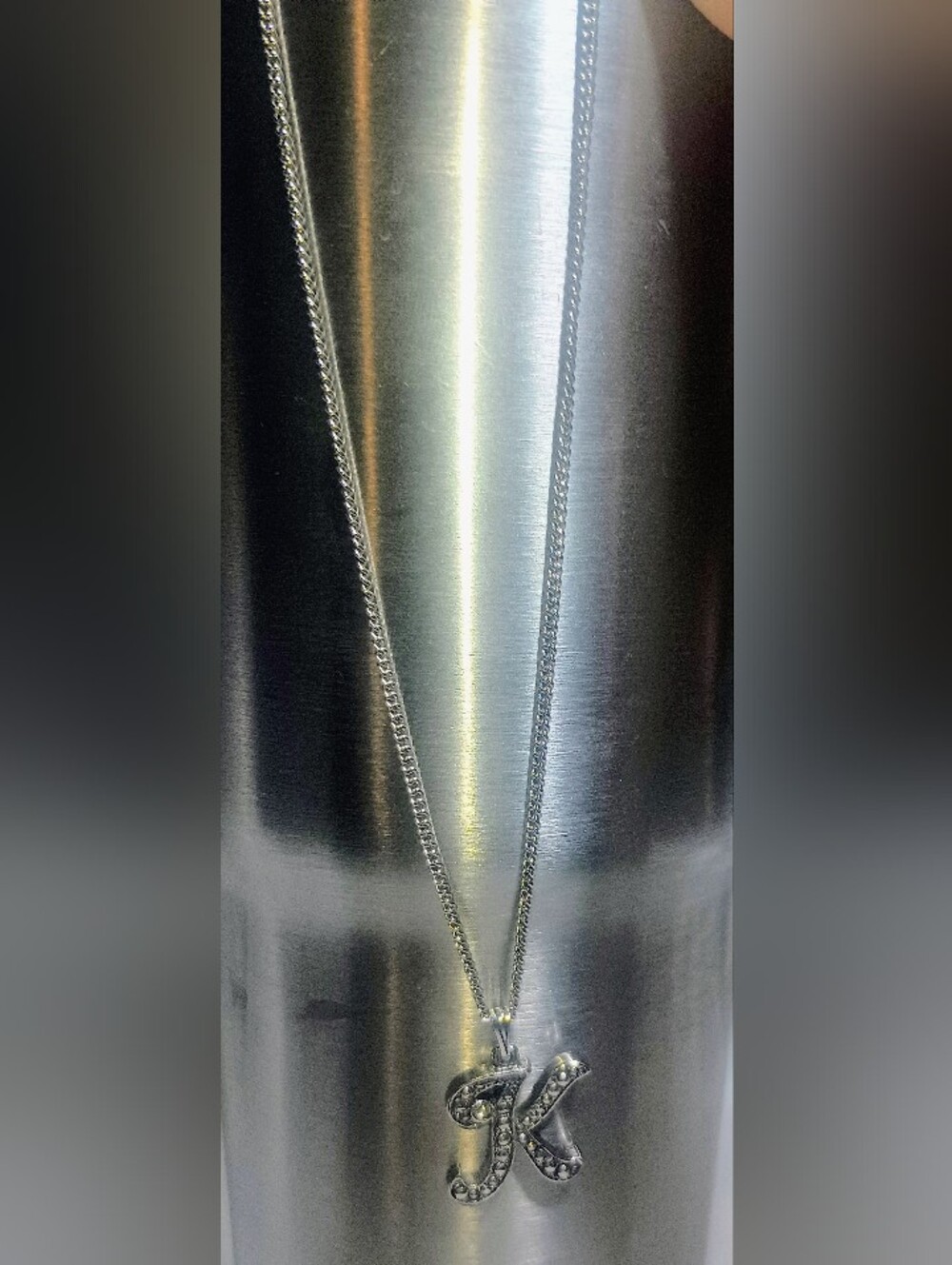 Initial K Pendant Necklace in Shiny Silver